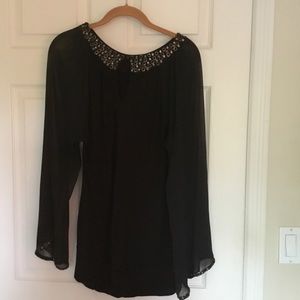 Kenar Black top with sheer sleeves